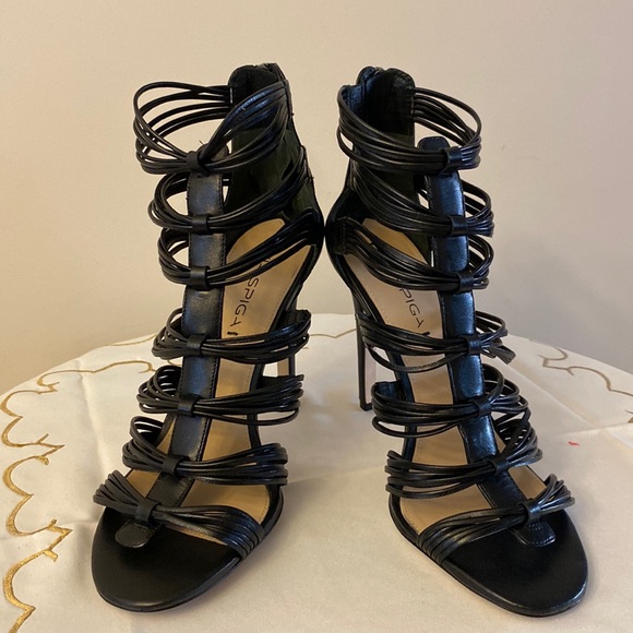 Via Spiga women’s designer Italian leather strappy heeled sandals black 9.5 🌹 - Picture 10 of 11